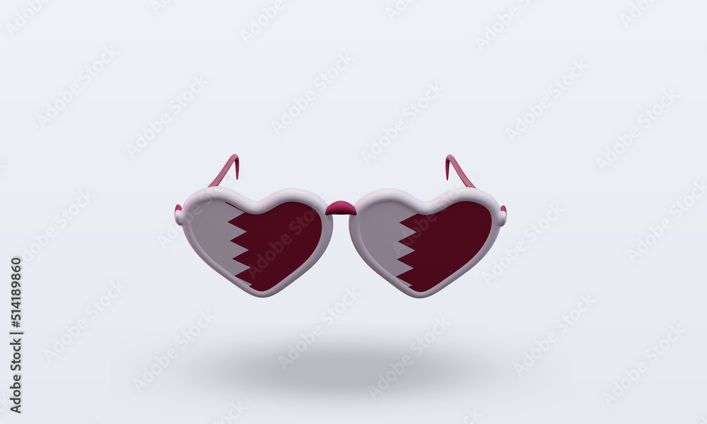 3d sunglasses love Qatar flag rendering front view 3d sunglasses love Qatar flag rendering front view
