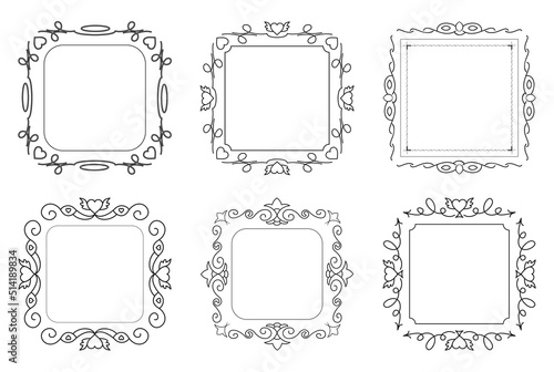 Frame decorative set. Vintage ornamental monogram. Bordure for invitations. Frames line break art design. Vector illustration. Text frames for certificate, menu, book, wedding card design