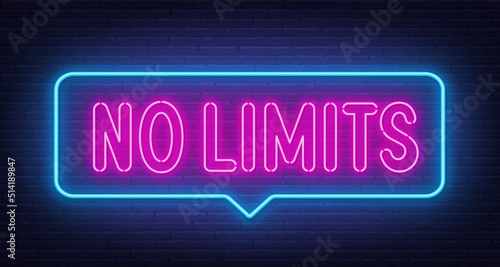No limits neon sign in the speech bubble on black background.
