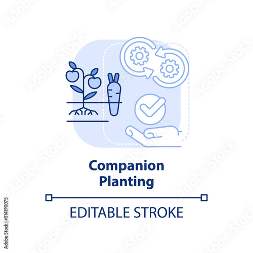 Companion planting light blue concept icon. Plant different crops together. Gardening abstract idea thin line illustration. Isolated outline drawing. Editable stroke. Arial, Myriad Pro-Bold fonts used
