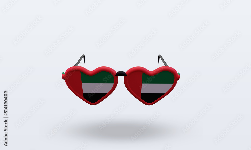 3d sunglasses love United Arab Emirates flag rendering front view 3d sunglasses love United Arab Emirates flag rendering front view