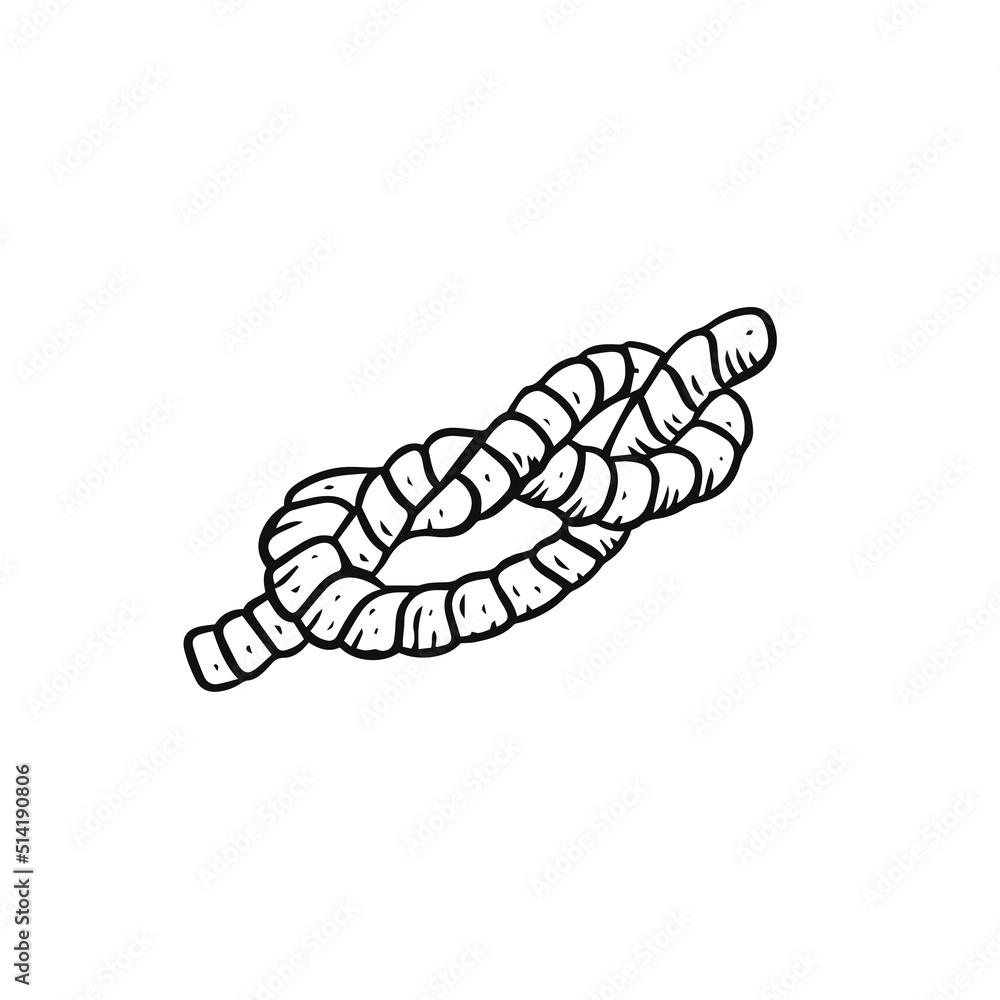 Hand drawn black color rope. Knot doodle icon. Sketch style. Hand drawn black color rope. Knot doodle icon. Sketch style.