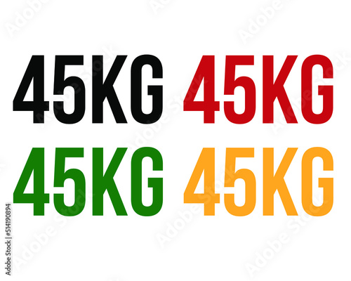 45kg text. Vector with value in kilograms black, red, green and orange on white background.