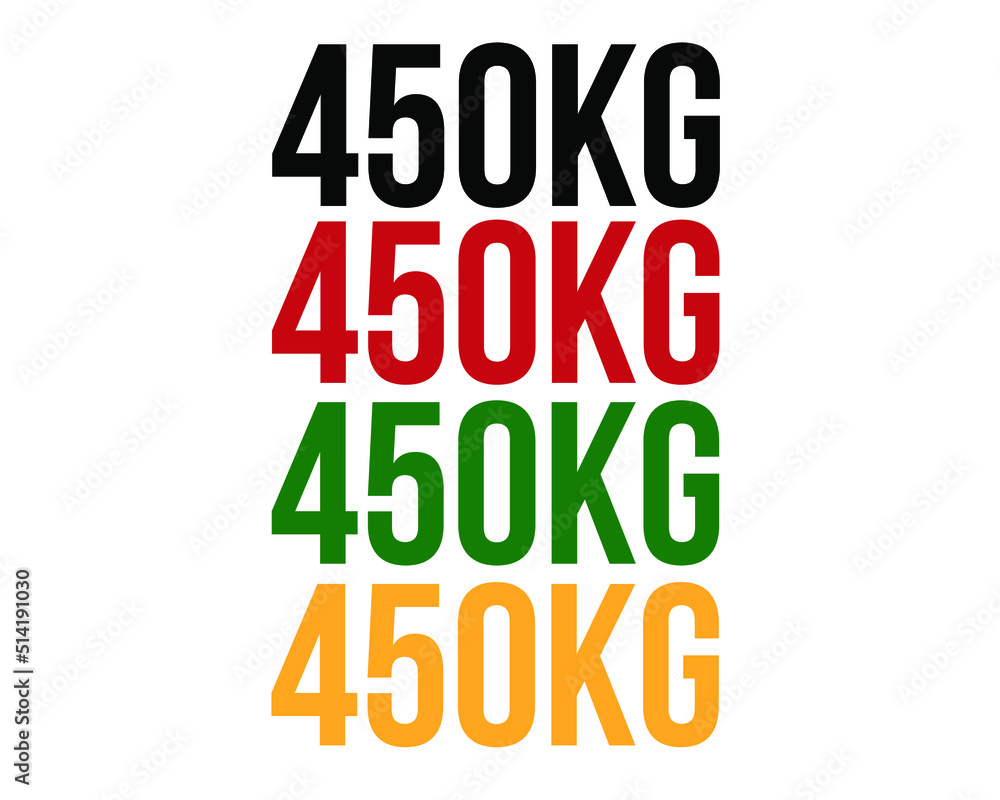 450kg text. Vector with value in kilograms black, red, green and orange on white background.