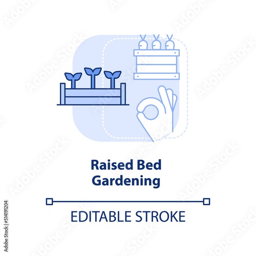 Raised bed gardening light blue concept icon. Freestanding construction. Gardening abstract idea thin line illustration. Isolated outline drawing. Editable stroke. Arial, Myriad Pro-Bold fonts used