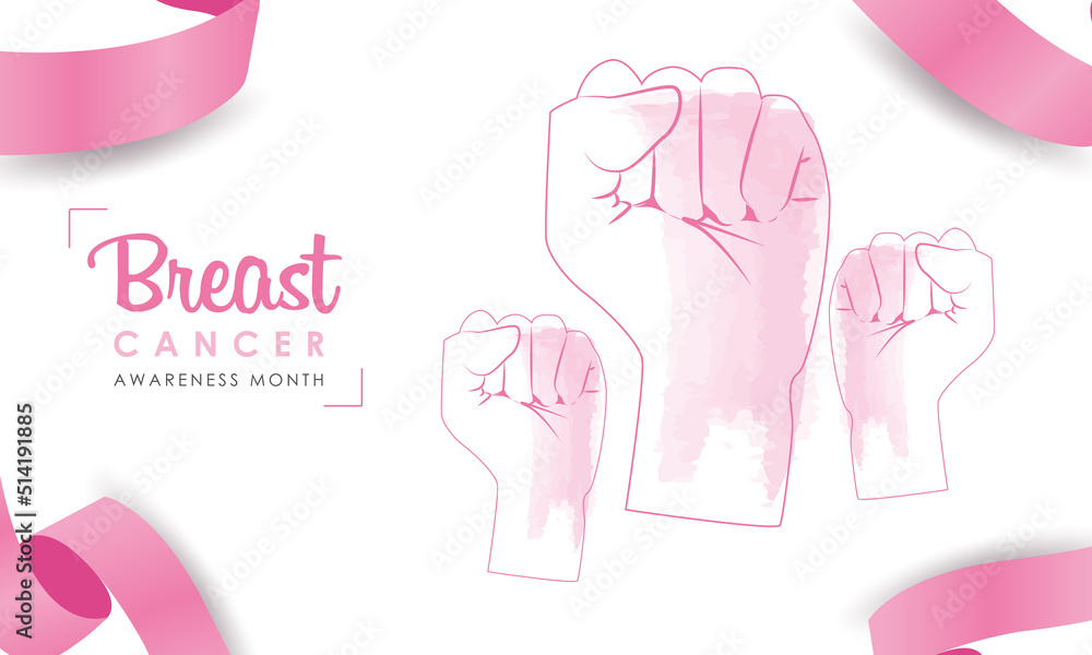 month in the fight against breast cancer. October. A hand clenched in a fist as a symbol of the fight. month in the fight against breast cancer. October. A hand clenched in a fist as a symbol of the fight.