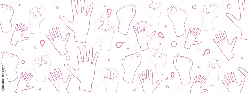 month in the fight against breast cancer. October. A hand clenched in a fist as a symbol of the fight.