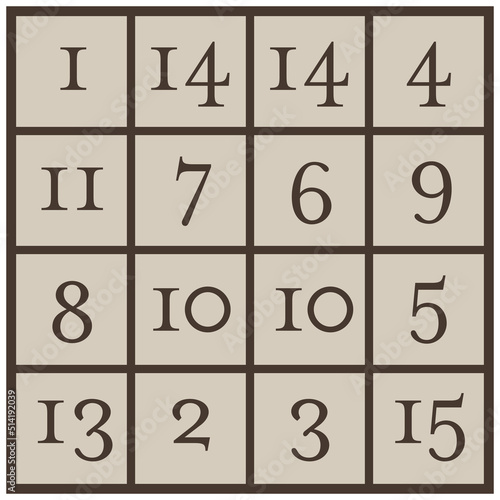 Magic square cryptogram, bas relief on Sagrada Familia church, Barcelona, Spain, vector illustration