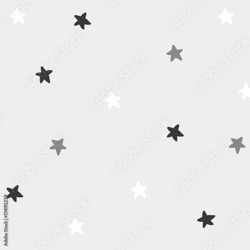 Black and white doodle stars vector seamless pattern. Nursery baby smile pattern. Cute stars design