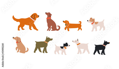 Cute abstract dogs set on white background. Abstract dogs breeds collection