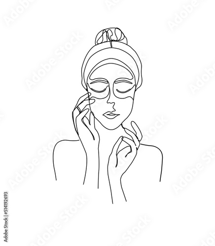 skin care one line illustration. line art woman skincare routine drawing design vector