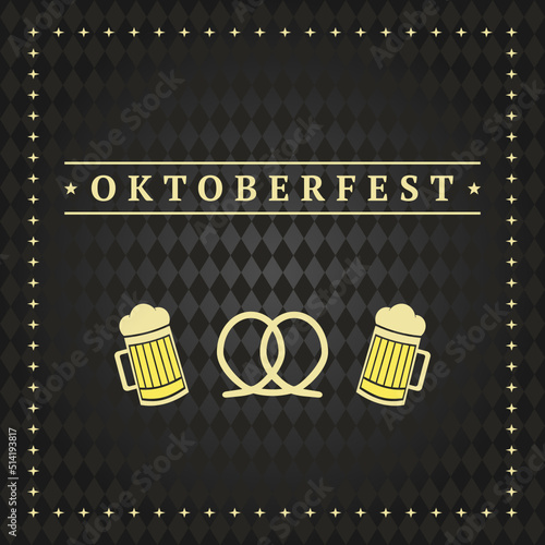 Octoberfest postcard with beer mug and bretzel