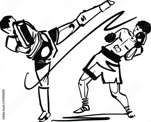 the vector illustration sketch of the Muay Thai fighter