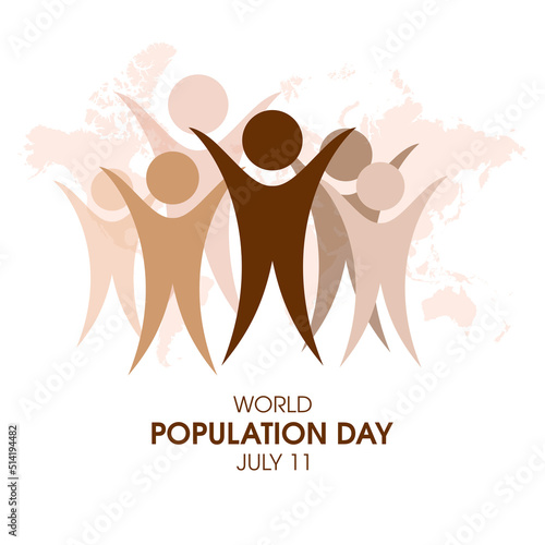 World Population Day vector. Group of multicultural people silhouette simple icon vector. Group of figures and world map design element. Global overpopulation vector. July 11. Important day