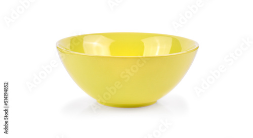 yellow ceramics bowl isolated on white background.