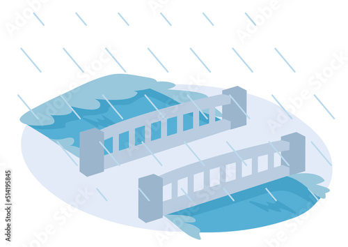 氾濫している川のイラスト