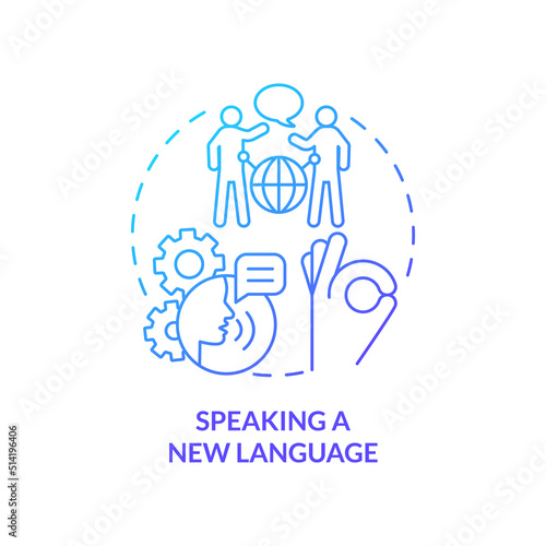 Speaking new language blue gradient concept icon. Personal development abstract idea thin line illustration. Improving foreign language. Isolated outline drawing. Myriad Pro-Bold font used