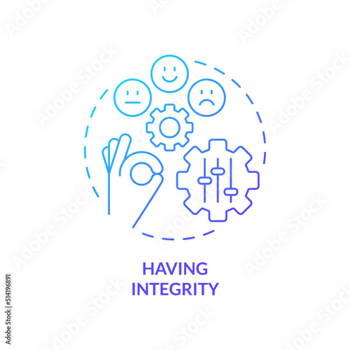Having integrity blue gradient concept icon. Self-management skill abstract idea thin line illustration. Honesty about morals and values. Isolated outline drawing. Myriad Pro-Bold font used