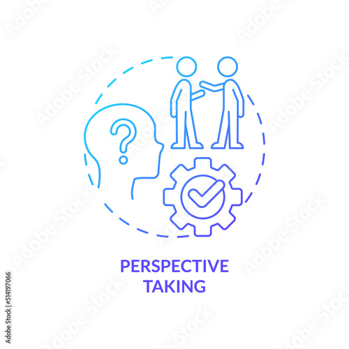 Perspective taking blue gradient concept icon. Life skill to teach kids abstract idea thin line illustration. Communication improvement. Isolated outline drawing. Myriad Pro-Bold font used