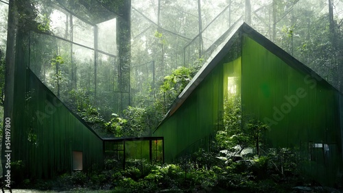 Huge Green House In Forest Interior