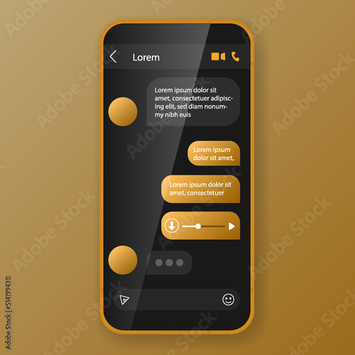 user interface chatting templates yellow dark theme realistic device