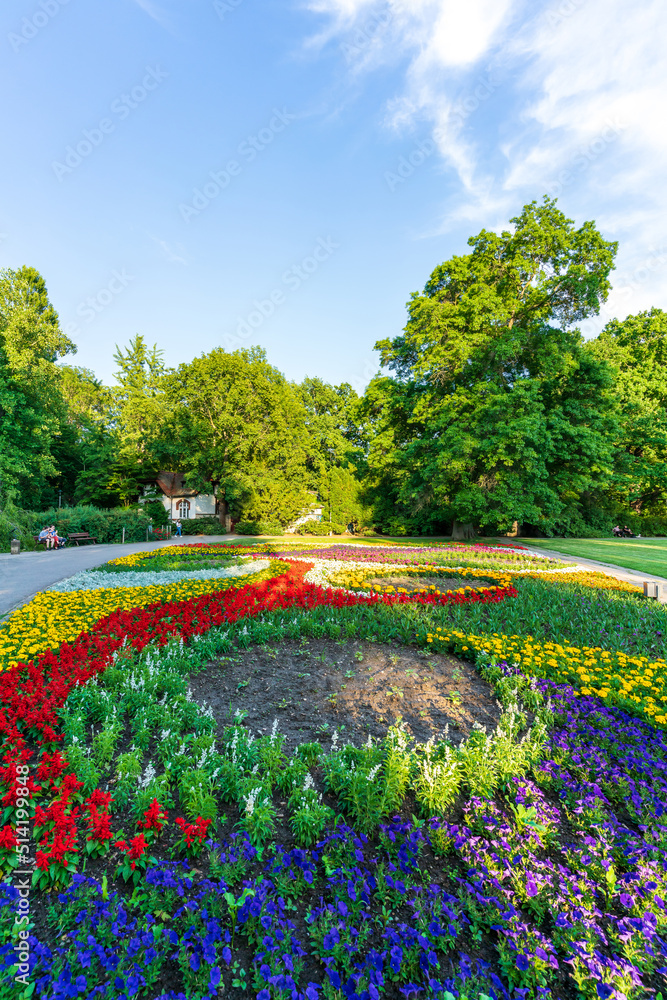 Colorful flower bed in Clara Zetkin Park in Leipzig
