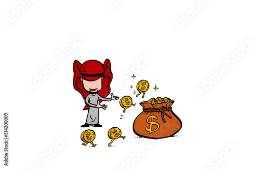 Arab investor looking his money come. Concept of return on investment. Drawing vector illustration design on isolated background