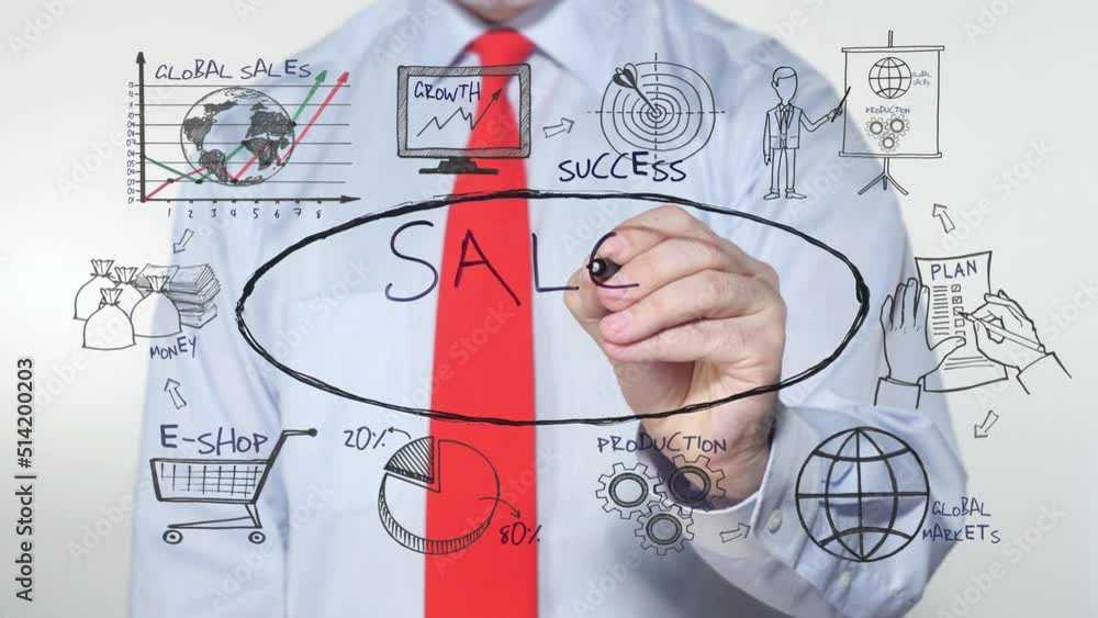 Businessman writing SALES PROGRESS Businessman writing SALES PROGRESS