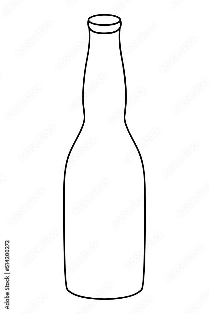 Beer bottle. Glass container with a drink. Sketch. Vector illustration. Container with soda. Outline on isolated background. Doodle style. Idea for web design. Beer bottle. Glass container with a drink. Sketch. Vector illustration. Container with soda. Outline on isolated background. Doodle style. Idea for web design.