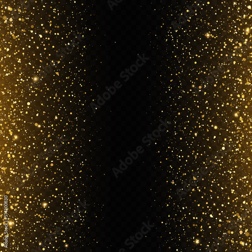 Golden glitter background. Yellow dust, bokeh effect. Abstract falling golden lights and stars.
