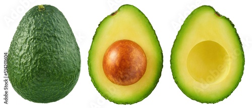 Set of Green Avocado isolated on white background