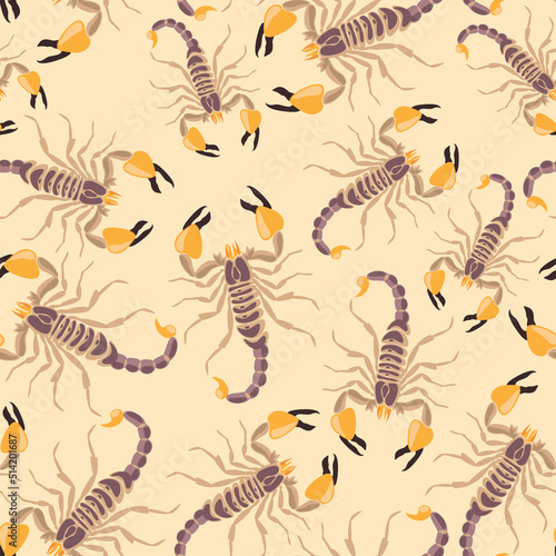 Seamless yellow pattern with scorpion