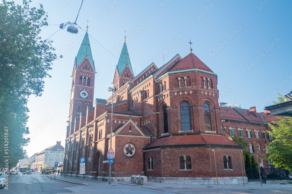 Maribor, Slovenia - June 2, 2022: The Franciscan Church of St Mary Mother of Mercy.