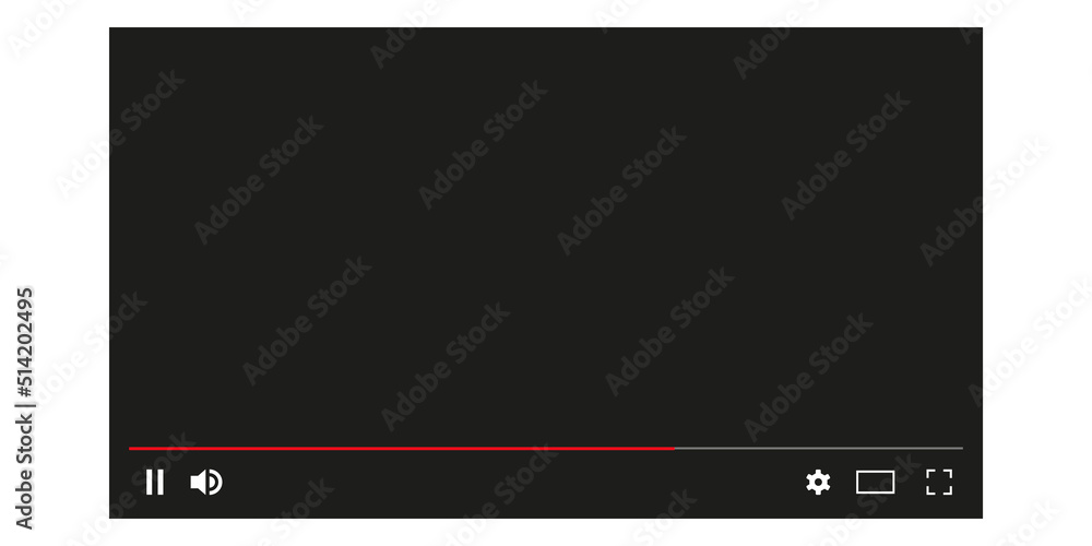Video player screen. Play movie vector template. Music video interface mockup. Web video browser display with play button. Isolated template on white background. Video player screen. Play movie vector template. Music video interface mockup. Web video browser display with play button. Isolated template on white background.