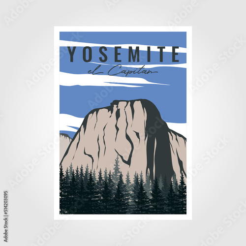 yosemite national park vintage poster outdoor vector illustration design, El Capitan.