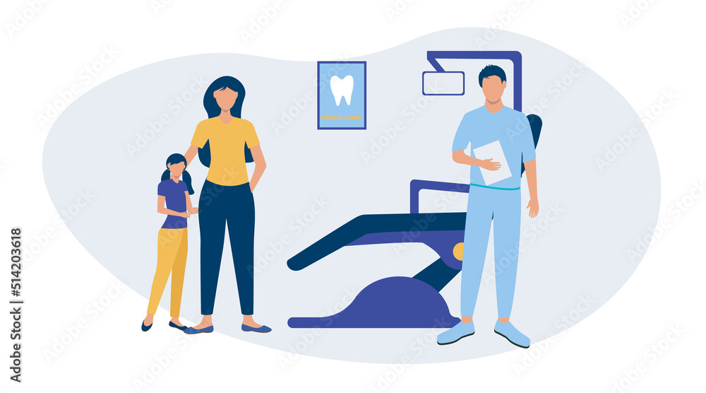 Caries, tooth, chair flat vector illustration. Stomatology and dentistry concept for banner