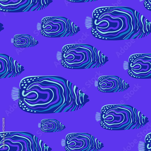 Seamless pattern with hypnotic Imperial Angel fish photo