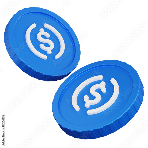 3d rendering two coin Crypto USDC isolated3d rendering two coin Crypto USDC floating isolated