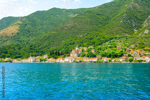 Panoramic landscape of the the historic town of Prcanj, Montenegro