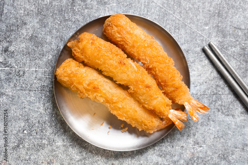 Top view deep-fried shrimp(tempura), Japanese food.