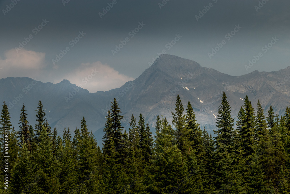 Mount Harkin under a forest fire smoke haze Kootenay National Park British Columbia Canada