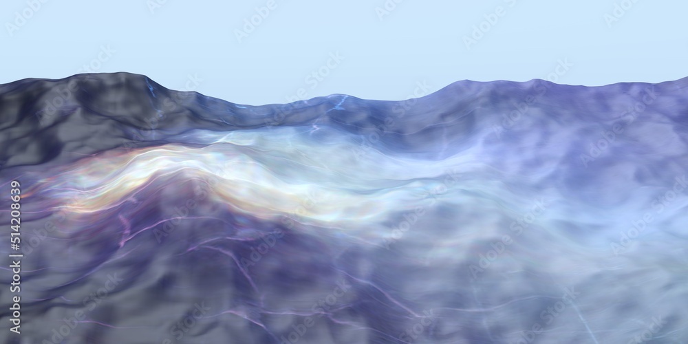 Sea waves with a mysterious glow, abstract illustration. 3D rendering
