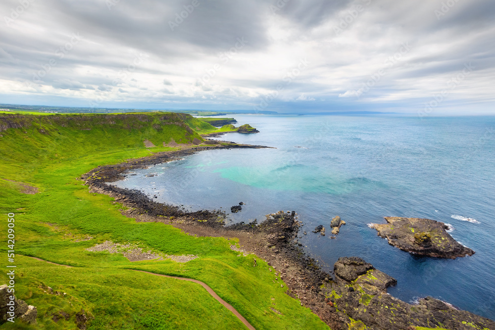 Portnaboe bay and North Antrim Cliff from Great Stookan, Giant's Causeway, UK