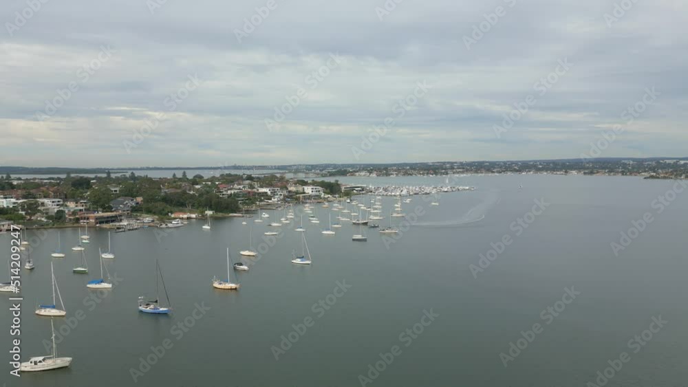 Kogarah Bay Marina and parked boats at San Souci, Sydney Australia. Aerial view on a cloudy day Kogarah Bay Marina and parked boats at San Souci, Sydney Australia. Aerial view on a cloudy day
