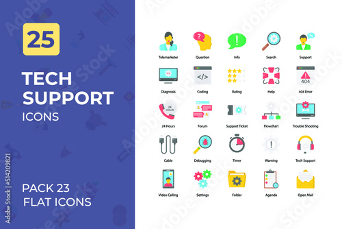 Tech support Flat Icons Collection. Set contains such Icons as telemarked. question, info, and more.