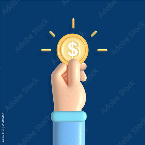 3D finance concept with hand holding money coin  vector icon