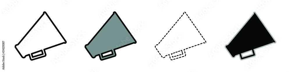 Vector set of loudspeakers. Set of linear icons of megaphones. Loudspeakers black set in flat style. Vector set of loudspeakers. Set of linear icons of megaphones. Loudspeakers black set in flat style.