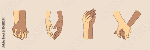 Illustration of two interracial love couple holding hands.