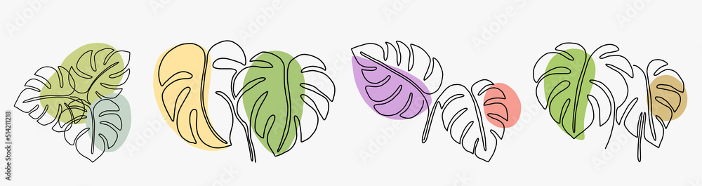 Naklejka premium Simplicity monstera leaf freehand continuous line drawing flat design.