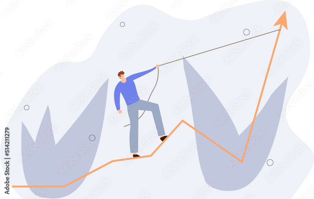 Increase sales or investment profit, growth or improvement, financial interest rate or crypto and stock market return concept, businessman pulling performance graph rising up with full effort. Increase sales or investment profit, growth or improvement, financial interest rate or crypto and stock market return concept, businessman pulling performance graph rising up with full effort.